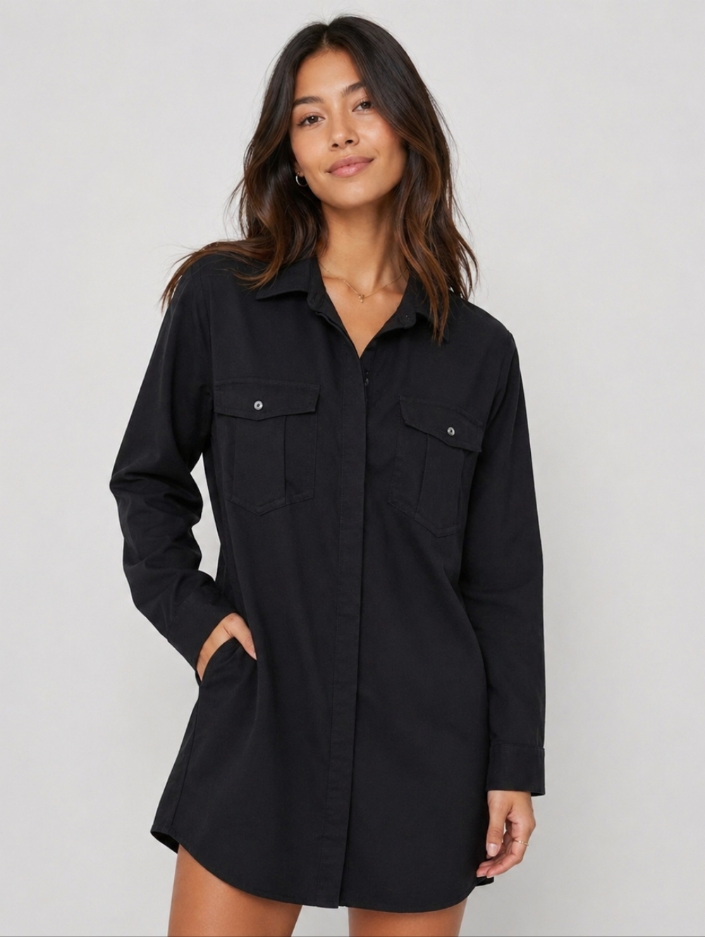 ABERCROMBIE & FITCH Size Small Black Long Sleeve Oversized Button Up Shirt Dress